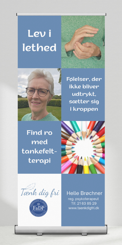 Roll-up designet for psykoterapeut Helle Brøchner fra Tænk Dig Fri i Silkeborg af Signature Design.