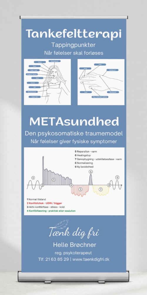 Roll-up til messe designet for psykoterapeut Helle Brøchner fra Tænk Dig Fri i Silkeborg af Signature Design.